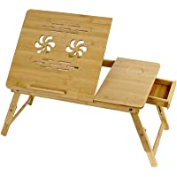 Grandma shark Bambú Mesa de Cama para Cuaderno- Ángulo y Altura Ajustables- con Orificios de ventilación- cajón- Ranura…